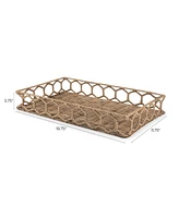 Jonathan Y Honeycomb 19.75" Rustic Bohemian Hand-Woven Rattan Tray, Natural