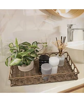 Jonathan Y Honeycomb 19.75" Rustic Bohemian Hand-Woven Rattan Tray, Natural