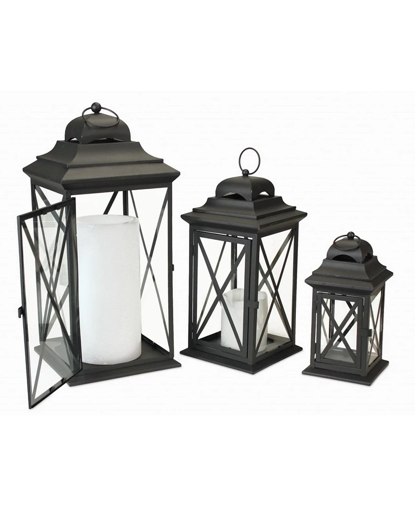 Slickblue Modern Black Iron Metal Floor Lanterns (Set of 3)