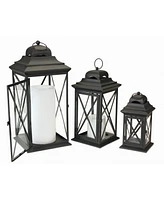 Slickblue Modern Black Iron Metal Floor Lanterns (Set of 3)