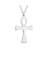 Bling Jewelry Large Religious Egyptian Hieroglyphs Key To Life Egyptian Ankh Cross Pendant Necklace For Women Sterling Silver