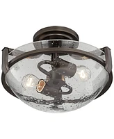 Regency Hill Mallot Modern Ceiling Light Semi Flush Mount Fixture 13" Wide 2-Light Oil Rubbed Bronze Clear Seedy Glass Bowl Shade for Bedroom Hallway