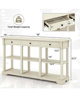 Costway 58" Long Sofa Table with Storage Retro Console Table with 3 Drawers & Open Shelves