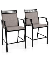 Costway Outdoor Counter Stools Set of 2 with Footrest & Armrests Metal Frame for Backyard