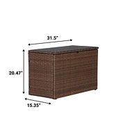 Jonathan Y Nino 31.5" Modern Minimalist Outdoor Faux Wicker Deck and Patio Storage Box, Brown