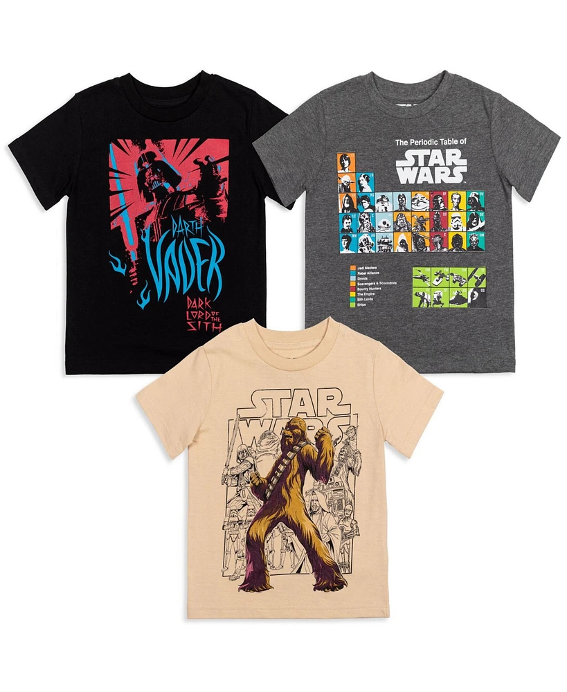 Starwars Little Boys Star Wars The Mandalorian Darth Vader Chewbacca Stormtrooper 3 Pack T-Shirts to