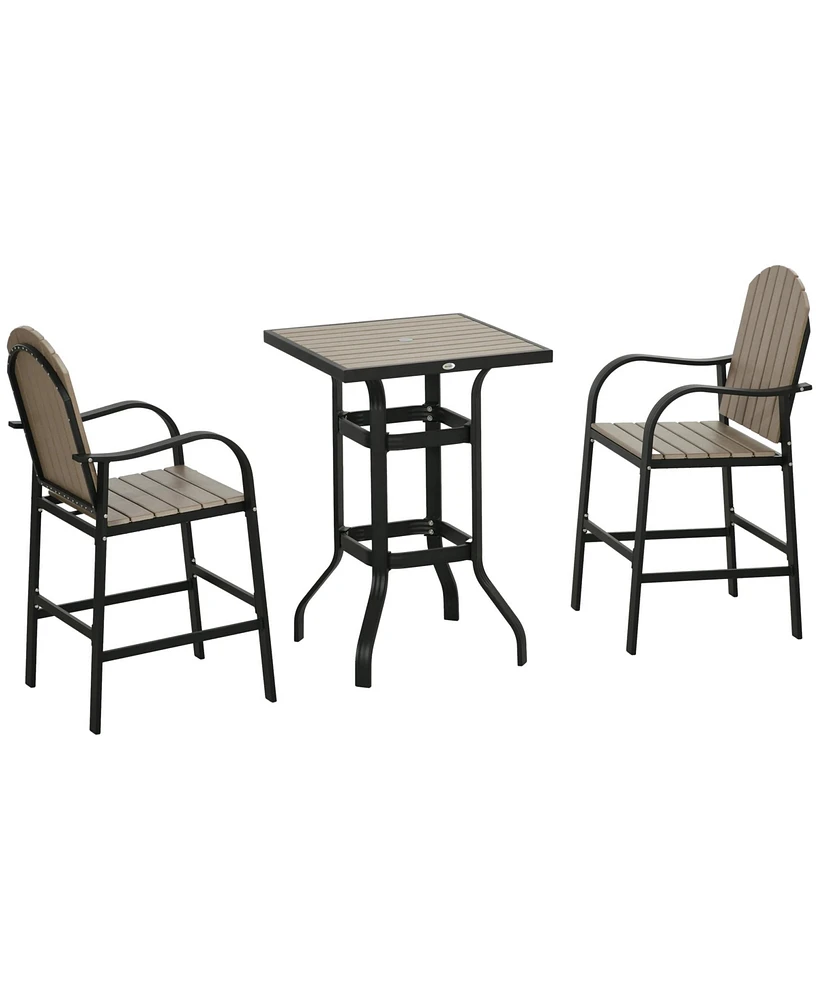 Outsunny 3 Piece Bar Height Patio Table and Chairs Set with Umbrella Hole