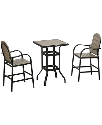 Outsunny 3 Piece Bar Height Patio Table and Chairs Set with Umbrella Hole