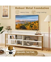 Costway Corner TV Stand for Tvs up to 65" Console Table with Ac Outlets&Usb A Ports
