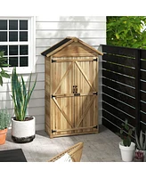 Outsunny Outdoor Storage Cabinet with Asphalt Roof Lockable Doors Natural