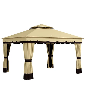 Outsunny Outsunny 10' x 12' Double Roof Outdoor Gazebo with Netting & Curtains