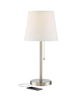 360 Lighting Flesner Modern Accent Table Lamp with Hotel Style Usb and Ac Power Outlet in Base 20" High Brushed Nickel White Empire Shade for Living R