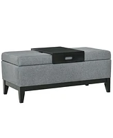 Homcom Rectangular Tufted Fabric Storage Bench Upholstered Ottoman Tray