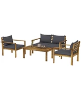 Outsunny 4pc Wood Outdoor Patio Furniture Set with Table, Cushions, Gray