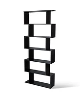 Gymax 6 Tier S-Shaped Bookcase Z-Shelf Style Storage Display Modern Bookshelf Black