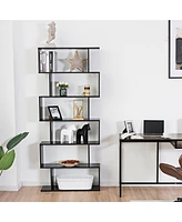 Gymax 6 Tier S-Shaped Bookcase Z-Shelf Style Storage Display Modern Bookshelf Black