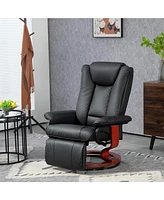 Homcom Swivel Recliner Chair w/ Footrest, Pu Leather Reclining Chair, Black