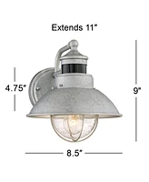 John Timberland Oberlin Rustic Industrial Farmhouse Outdoor Barn Light Fixture Galvanized Dusk to Dawn Motion Sensor 9" Clear Seedy Glass for Exterior