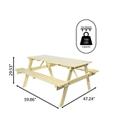 Jonathan Y Shoreham 55" Modern Classic Outdoor Wood Picnic Table Benches with Umbrella Hole