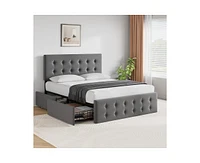 gaomon Grey Queen Bed Frame with 4 Storage Drawers and Upholstered Headboard, Platform Adjustable No Box Spring Needed,