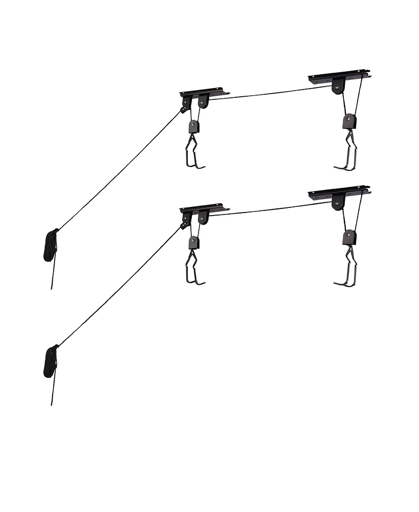 Rad Cycle Bike Hoists - Overhead Pulley System with 100 lb Capacity for Bicycles or Ladders - Secure Garage Ceiling Storage by (Set of 2)