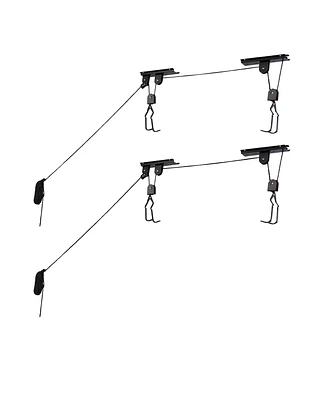 Rad Cycle Bike Hoists - Overhead Pulley System with 100 lb Capacity for Bicycles or Ladders - Secure Garage Ceiling Storage by (Set of 2)