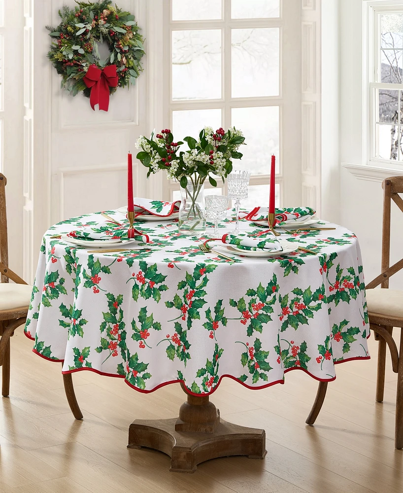 Elrene Classic Holly Scallop Border Round Tablecloth, 70"