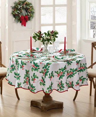 Elrene Classic Holly Scallop Border Round Tablecloth, 70"