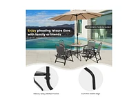 Slickblue 34 Inch Outdoor Dining Table Square Tempered Glass Table with 1.5 Inch Umbrella Hole-Black