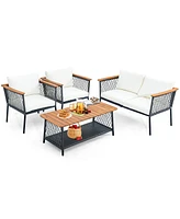 Slickblue 4 Piece Patio Rattan Furniture Set with 2-Tier Coffee Table