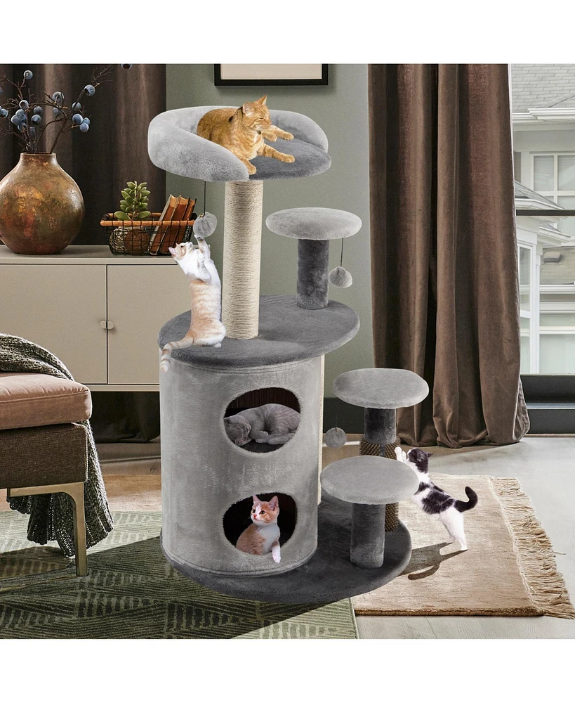 Sugift 40 Inch Cat Tree Tower Multi-Level Activity Tree with 2-Tier Cat-Hole Condo