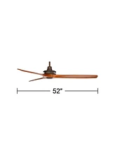 52" Windspun Rustic Farmhouse 3 Blade Indoor Ceiling Fan with Remote Control Oil Rubbed Bronze Brown Walnut Solid Wood for Living Kitchen House Bedroo