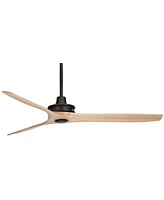 52" Windspun Rustic Farmhouse 3 Blade Indoor Ceiling Fan with Remote Control Matte Black Natural Solid Wood for Living Room Kitchen House Bedroom Fami