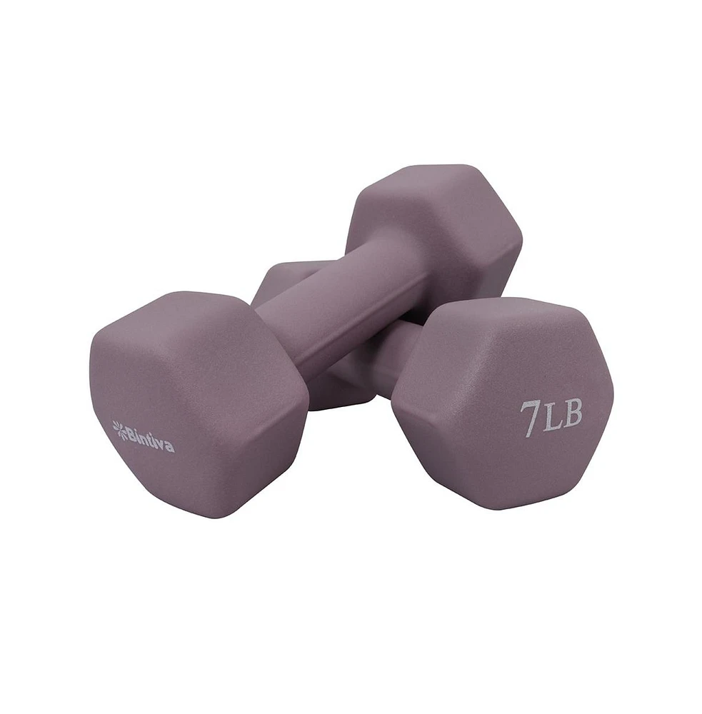 Bintiva Neoprene Hexagon Shaped Dumbbells - Stone - 7lbs