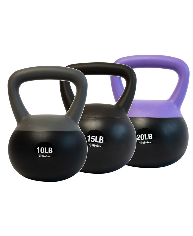 Bintiva Sea and Iron Sand Filled Kettlebells - 3pc Set of 10lb, 15lb, 20lb