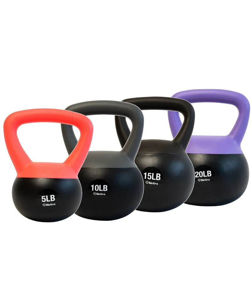 Bintiva Sea and Iron Sand Filled Kettlebells - 4pc Set of 5lb, 10lb, 15lb, 20lb