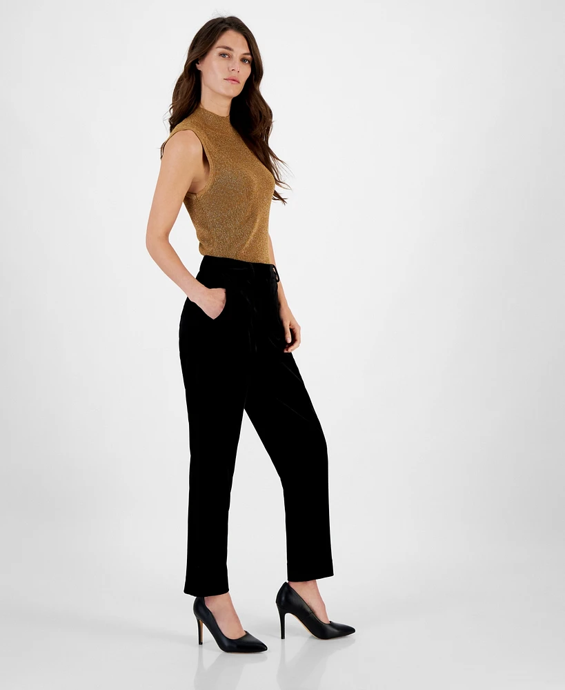 Tahari Asl Women's High Rise Velvet Ankle Pants