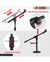 5 Core Desk Microphone Stand Black Pair Adjustable Height 15.3 to 21.25 Inch Extendable Boom Arm Short Desktop Stands • Table Mic Holder Round