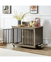 Streamdale Furniture 7-In-1 Dog Crate Side Table with Adjustable Bowl, Easy Access Top Opening