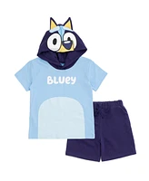 Bluey Boys Hooded Cosplay T-Shirt and French Terry Shorts Outfit Set to