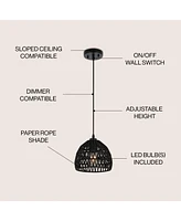 Jonathan Y Campana 8.25" 1-Light Bohemian Modern Woven Rope/Iron Led Pendant, White