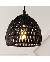 Jonathan Y Campana 8.25" 1-Light Bohemian Modern Woven Rope/Iron Led Pendant, White