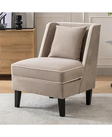 Simplie Fun Velvet Upholstered Accent Chair With Cream Piping, Tan And Cream