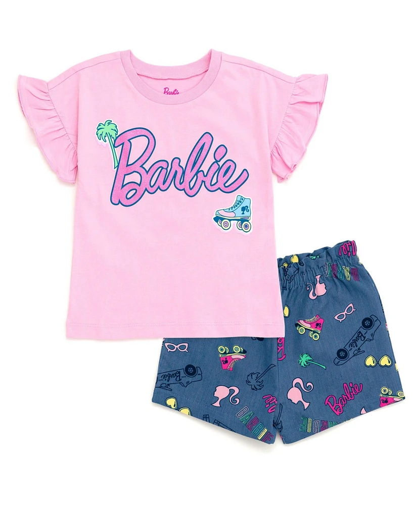 Barbie Toddler Girls Peplum T-Shirt and Twill Shorts Outfit Set to (2T