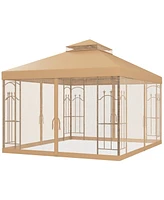 Outsunny Decorative Outdoor Gazebo with Corner Shelves, Brown