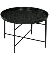 Homcom 24" Round Coffee Table with Hammered Tray Top & Metal Frame, Pewter