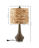 Jonathan Y Theodore 21" Rustic Farmhouse Handwoven Water Hyacinth/Resin Led Table Lamp, Brown Wood Finish (Set of 2)