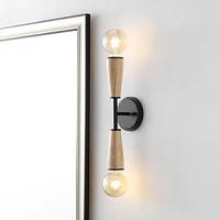 Jonathan Y Katia 5.13" 2-Light Modern Designer Iron/Wood Double Sided Hourglass Led Sconce, Light Brown/Black
