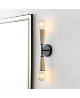 Jonathan Y Katia 5.13" 2-Light Modern Designer Iron/Wood Double Sided Hourglass Led Sconce, Light Brown/Black