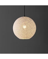 Jonathan Y Lacey 12" 1-Light Bohemian Minimalist Iron/Rope Woven Globe Led Pendant, White/Black